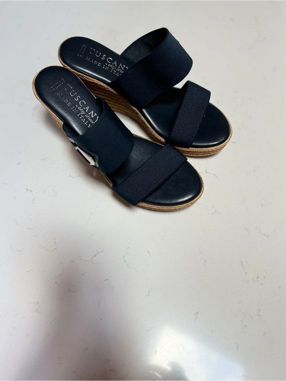 Women’s Navy Elastic Strap Wedge Sandals